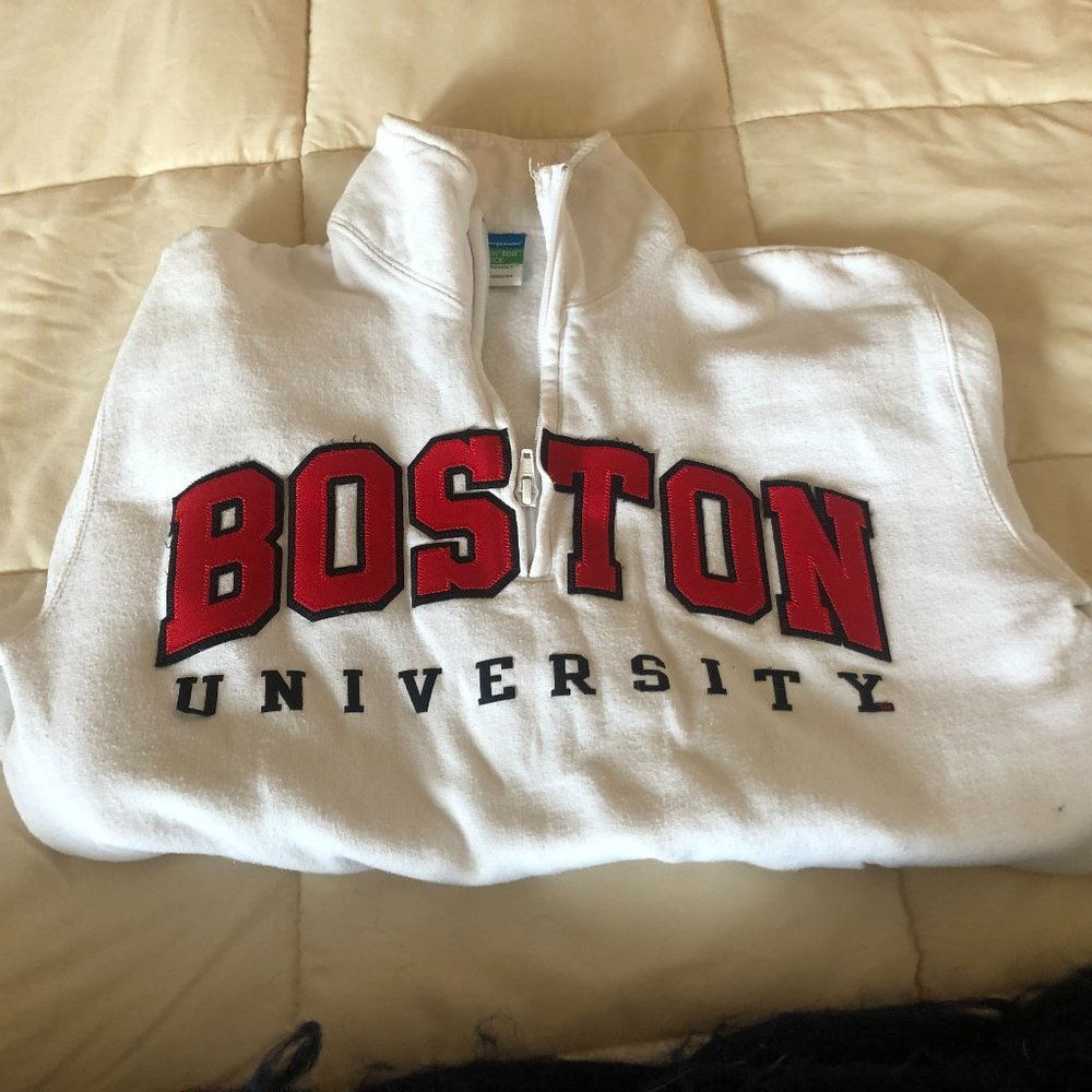 Boston University white quarter zip sweatshirt, S